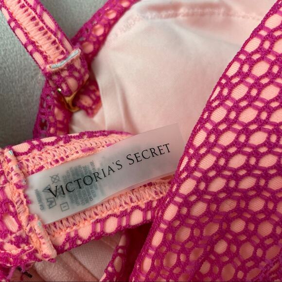 Victoria’s Secret NWT Crochet Twist Bandeau Push Size 34D Pink Halter Tie - Picture 4 of 6